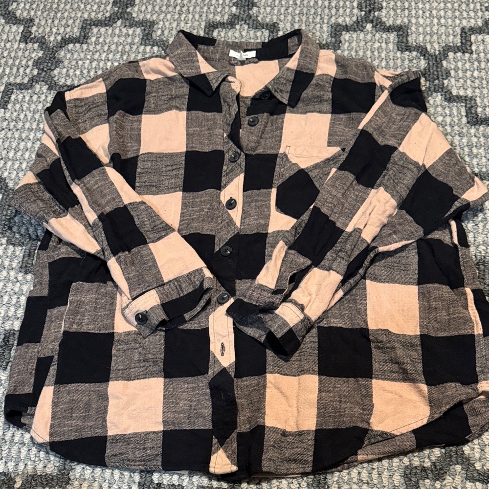 Maurices Black and Pink Plaid Button Down Shirt